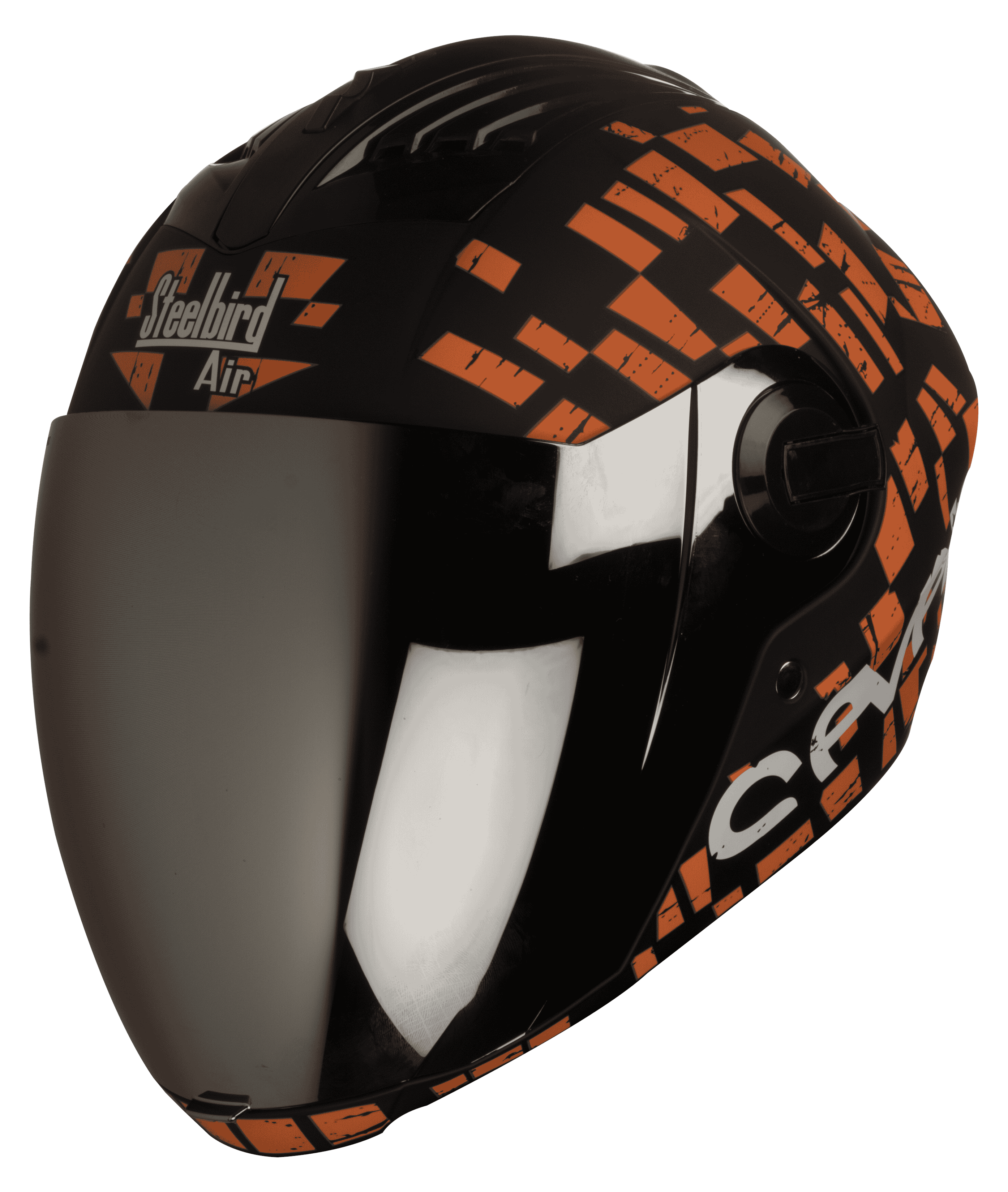 SBA-2 Seven Mat Black With Orange ( Fitted With Clear Visor  Extra Silver Chrome Visor Free)